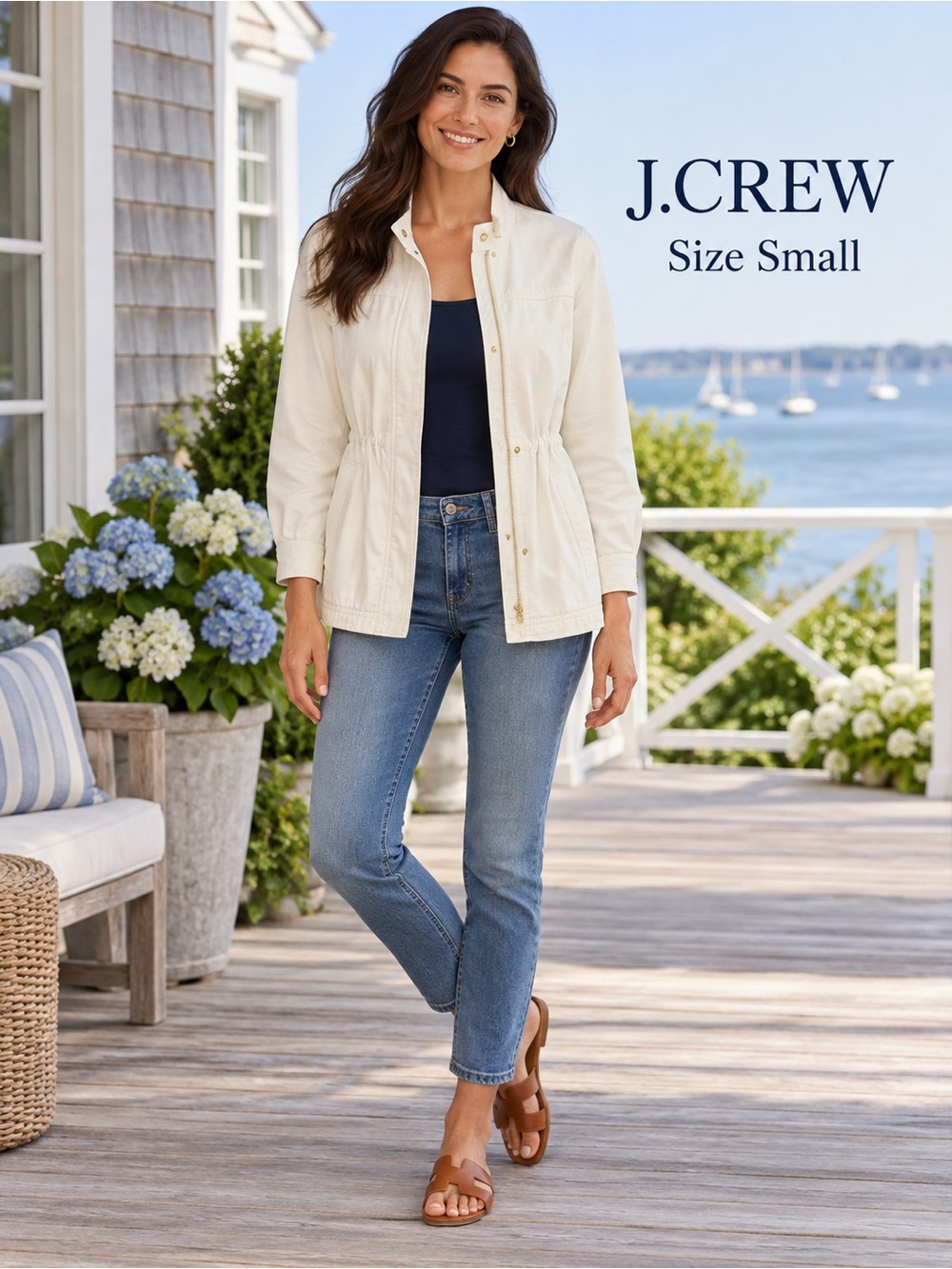 J.Crew Ivory Cotton Utility Jacket Gold Hardware Size Small